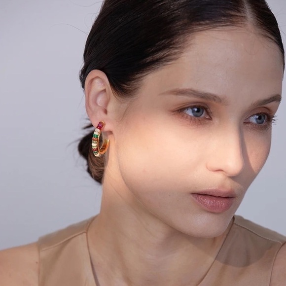 18K Gold Plated *Bohemia Natural Stone* Hoop Earrings - Picture 4 of 8